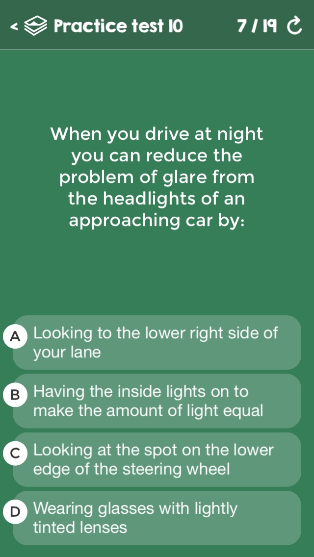 Screenshots of US Driving Knowledge Test Questions - Preparation for your Driver's License Written Exam - All States - DMV, DOL, or MVC - Free Drivers' Mock Tests for iPhone
