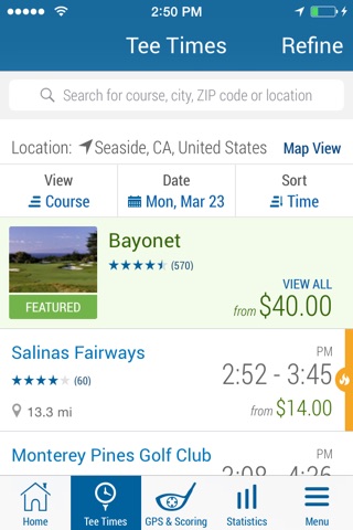 GolfNow Book TeeTimes Golf GPS screenshot