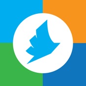 PrinterOn App logo with a blue bird in a white circle and blue and orange corners