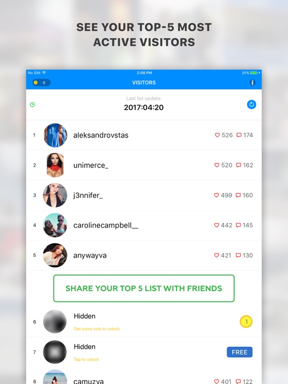 Screenshots of Who Cares About Me Most for Instagram - My Visitors And Followers Analysis Tool for iPad