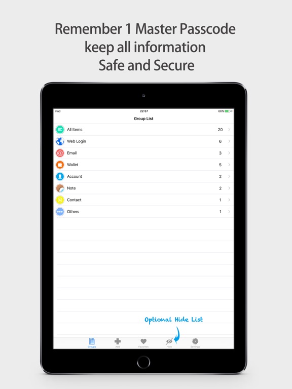 Screenshots of Private Password Manager Vault - Fingerprint Lock Passcode.s & Protect Account Login Contact.s Secure Wallet Apps for iPad