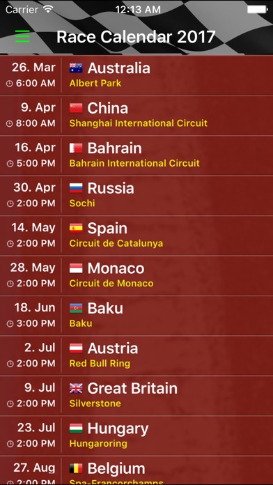 Race Calendar 2017 Screenshots