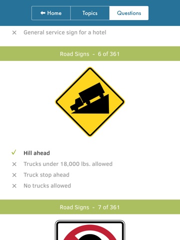 Screenshots of US Driving Knowledge Test Questions - Preparation for your Driver's License Written Exam - All States - DMV, DOL, or MVC - Free Drivers' Mock Tests for iPad