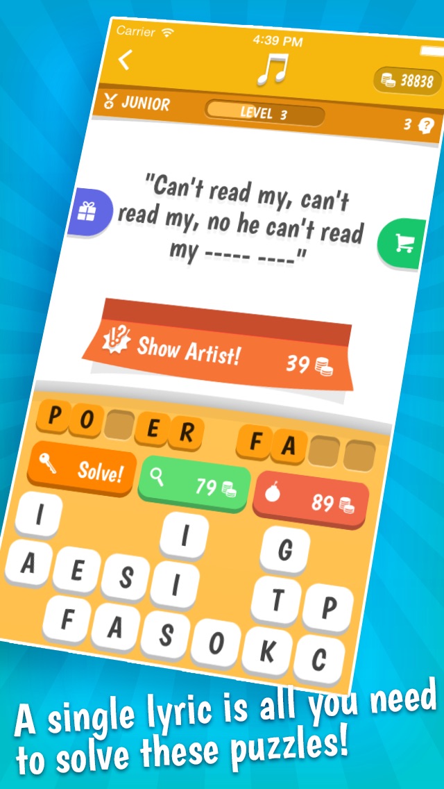 Screenshots of Song Quiz – The Free Lyric Guessing Game for iPhone