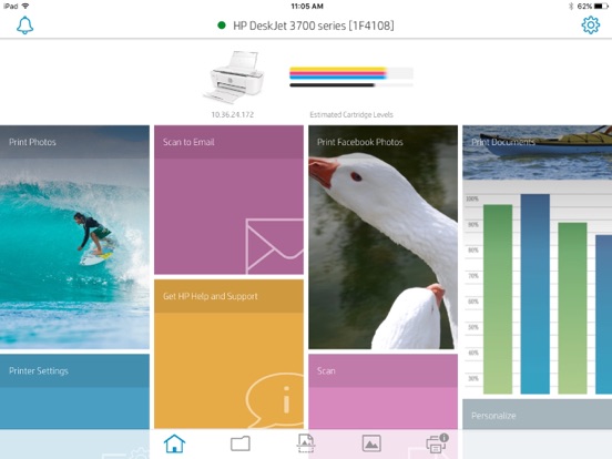 Screenshots of HP All-in-One Printer Remote for iPad