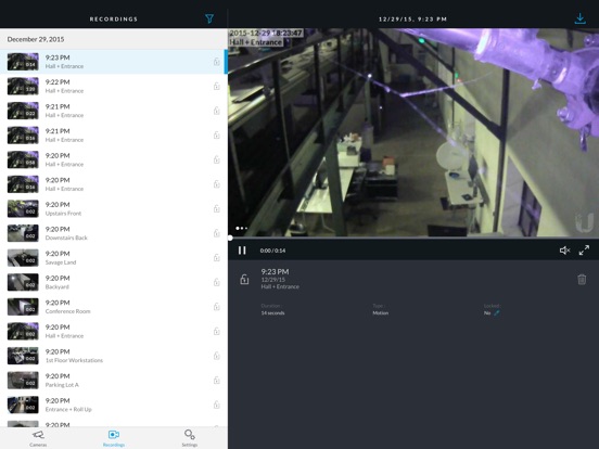 Screenshots of UniFi Video for iPad