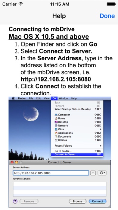 Screenshots of mbDrive Free for iPhone